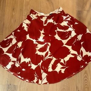 Ann Taylor Red Floral Skater Skirt
